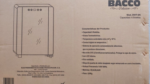 Vinera Termoelectrica Bacco De 6 Botellas Nueva De Paquete
