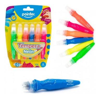 Temperas Neon Pointer 6 Colores Tipo Brocha