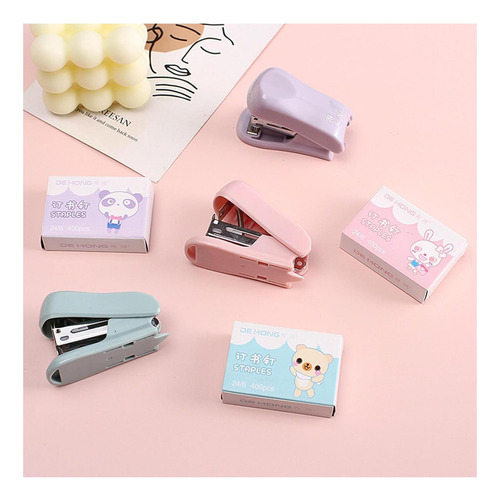 Purple Mini Stapler Juego Con 400 Grapas Estándar Linda El Y