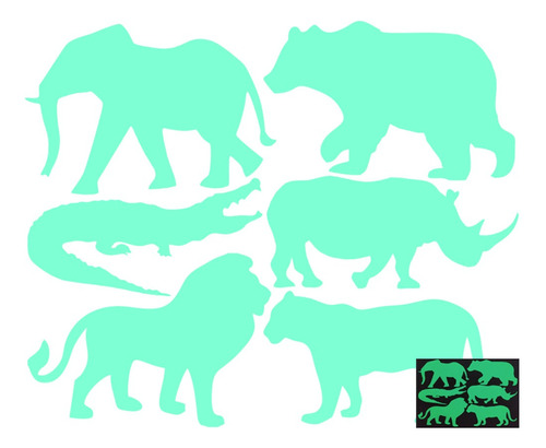 6 Adesivos Brilham No Escuro Fosforescentes Safari Animais