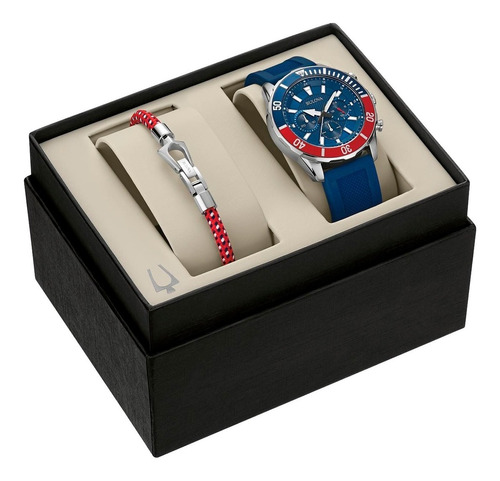 Reloj Bulova Original P/hombre Box Set Exclusivo Time Square Color de la correa Azul Color del bisel Bicolor Rojo/Azul Color del fondo Azul