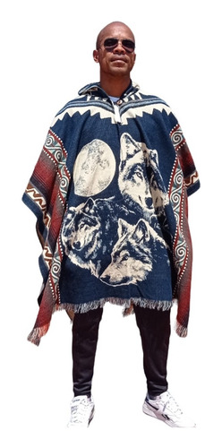 Imagen 6 de 8 de Maxiruana Hombre Lana Alpaca Urbana Con Capota Lobo Liviana