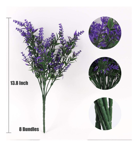 Ramos De Lavanda Artificial 8 Unidades Resistentes Uv Maceta