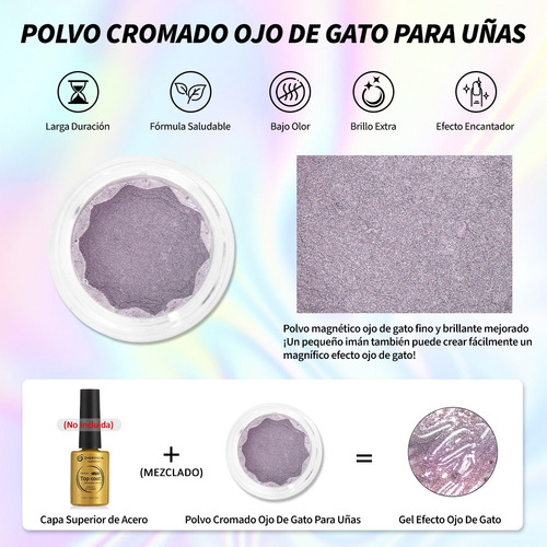 Polvo De Uñas Cromado De Ojo De Gato 3d Galaxia Cherimoya
