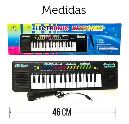 Teclado Piano Musical Infantil Eletrônico 37 Teclas com Microfone (Preto)