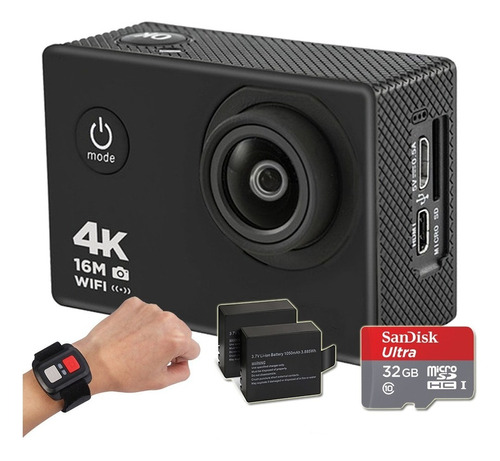 Cámara Deportiva 4k Sumergible 30mts 2 Baterías Memoria 32gb