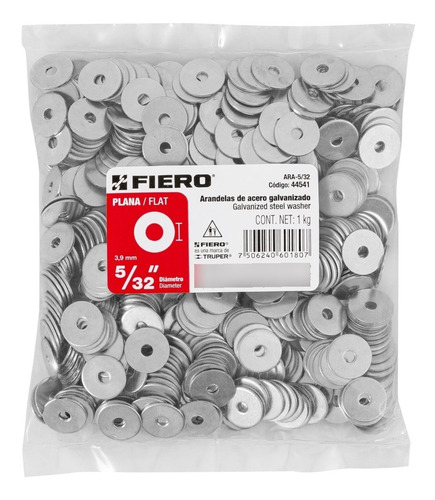 Bolsa Con 1 Kg De Arandelas Planas De Acero De 5/32 Fiero