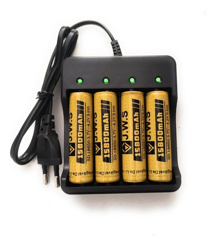 Carregador + 4 Baterias 18650 15800mah 3.7v Indicador Bivolt