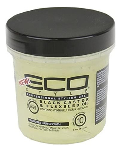 Eco Style Gel Black Castor Y Aceite De Linaza, 8 Onzas