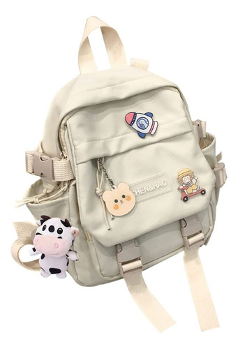 Mochila Mini Uso Escolar Viaje 27x23x13 Cm- Beige