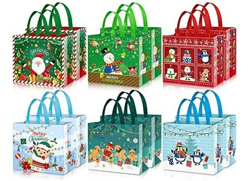 Paquete De 12 Bolsas De Regalo Navideñas Grandes Con Asas