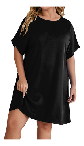 Vestido Holgado Para Mujer De Talla Grande, Cuello Redondo,