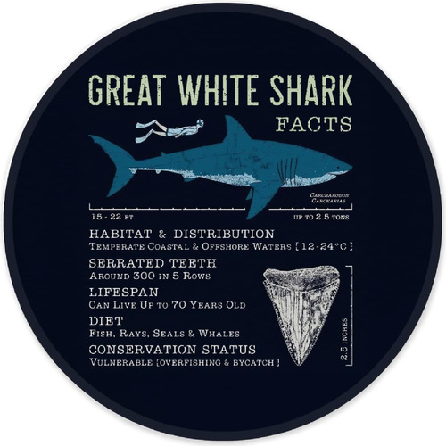 Alfombrilla De Mouse Znzd Great White Shark Facts, 7.9 X 7.9