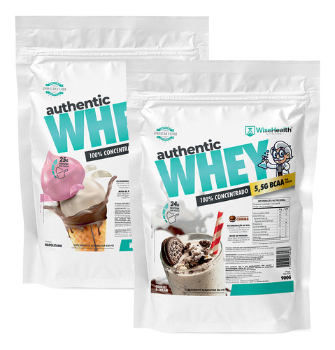 Kit 2 Authentic Whey 900g Napolitano + Cookies E Cream -wise