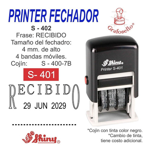 Sello Fechador De 4 Mm Con  Leyenda Recibido.  Marca Shiny.