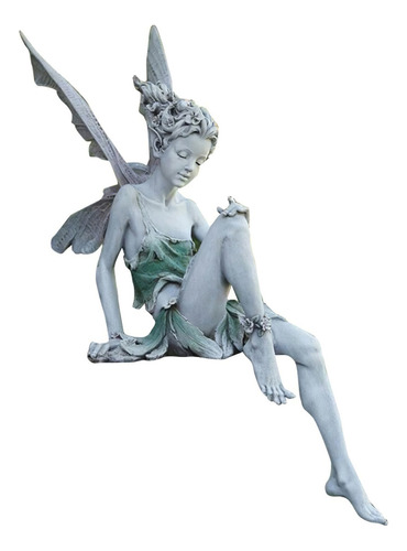 Statua De Hada Sentado Adorno De Jardín Resina Artesanía