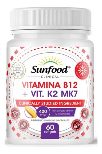 Vitamina B12 + Vitamina K2 Mk7 - 60 Caps - Sunfood Clinical Sabor Without flavor
