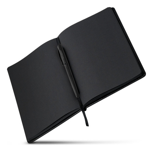Cuaderno Negro Planner Hojas Negras A5 Agenda Con 2 Lápices