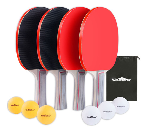 Win Sports Juego De 4 Palas De Ping Pong, Juego De 4 Remates