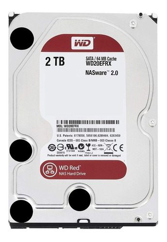 Imagem 2 de 2 de Disco rígido interno Western Digital WD Red WD20EFRX 2TB vermelho