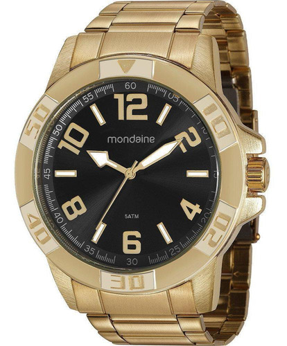 Relógio Mondaine Dourado Fundo Preto 99369gpmvde3 48mm 5atm