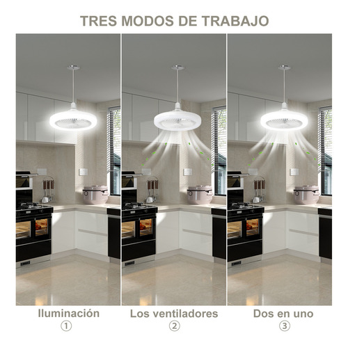 Lampara Ventilador Ventilador De Techo Con Luz Y Control Remoto Con 5 Palas De Plástico Color Blanco Estructura Color Blanco E27