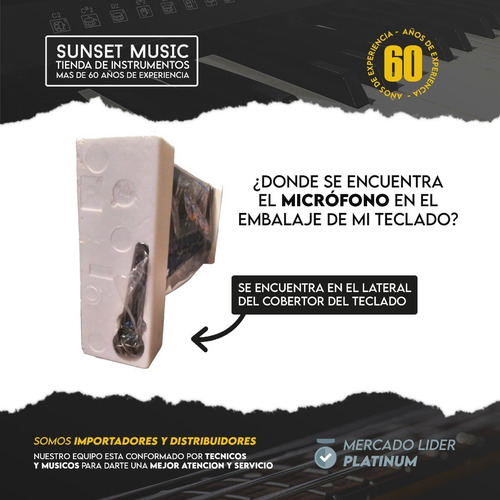 Imagen 6 de 10 de Teclado Organo 61 Teclas 5 Octavas + Soporte C/ Micrófono Bk