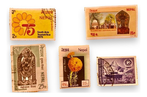 5 Timbres Antiguos De Nepal (Usado)