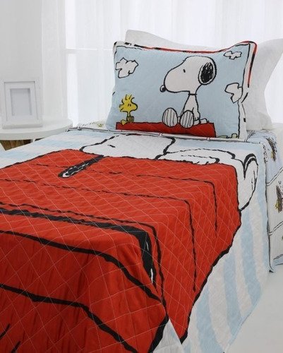 Kit Colcha Dupla Face Solteiro Snoopy Peanuts