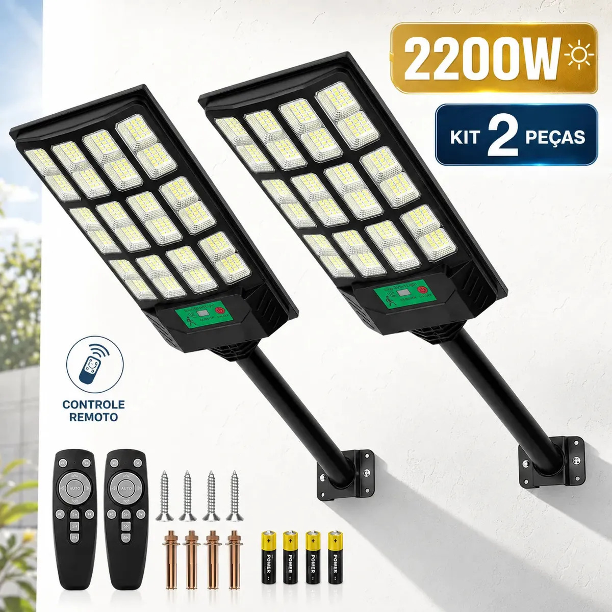 Kit 2 Luminária Solar Com Sensor 2200w Luz Solar Ip67