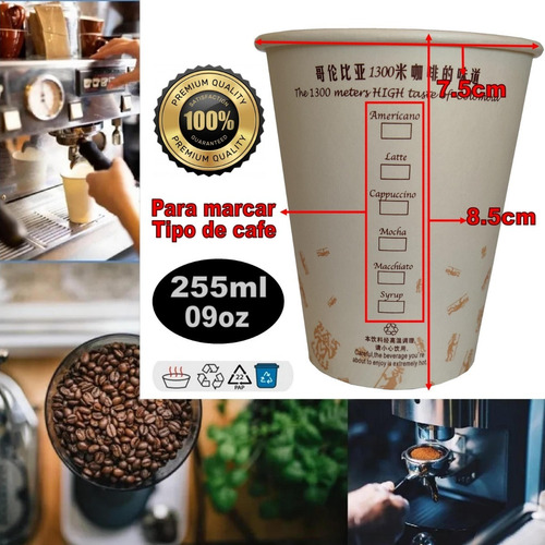 Imagen 2 de 2 de Pack 50 Vasos Parafinado Para Café De 255ml 9oz Sin Tapa
