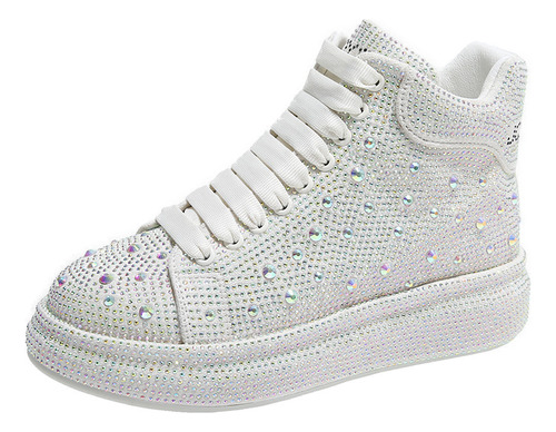 Zapatillas Casuales De Strass Con Plataforma Plana Con Forma