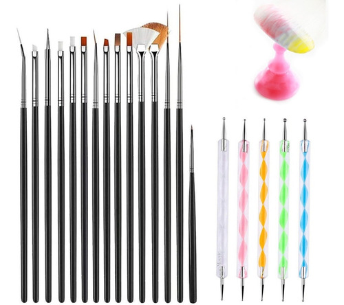 15 Pinceles Mano Alzada Liner Abanico + 5 Punteros 10 Puntas Color Color 1
