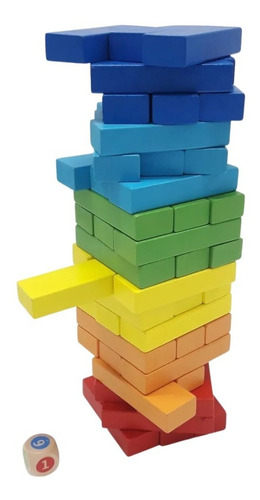 Imagen 2 de 10 de Acool Jenga Color Dado Madera Torre Equilibrio Ac7633