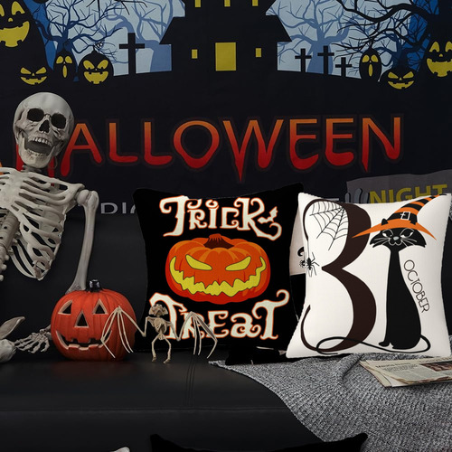 Juego De Fundas Para Almohadas De Halloween De 45x45cm 4 Pzs