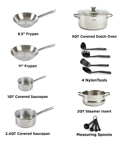 Batería De Cocina Tfal Cook & Strain 14 Pz Acero Inoxidable Acero