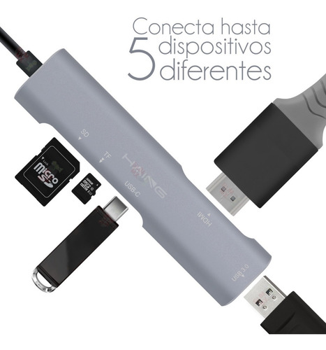 Adaptador Usb Tipo C 5 En 1 Usb 3.0 Hdmi 4k Sd Micro Sd Tf