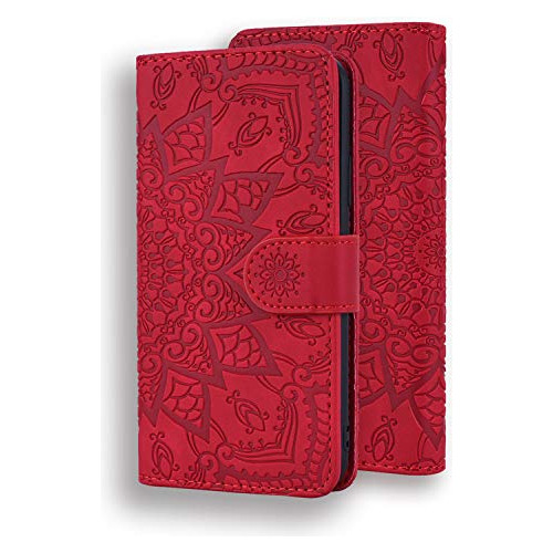 Funda Cartera Para iPhone 13/iPhone 14 Rojo Pu Piel Sintetic