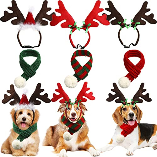 Conjunto De 6 Disfraces De Navidad Perros, 3 Diademas D...