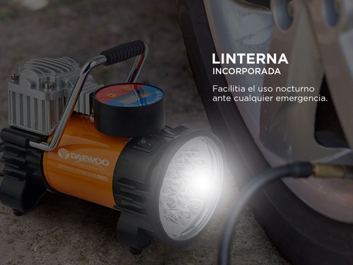 Compresor de aire mini eléctrico portátil Daewoo DW65L 30mL 160W 12V naranja/negro