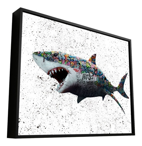 Quadro Tubarão Grafite Craig Grande 100x76cm Modura Preta
