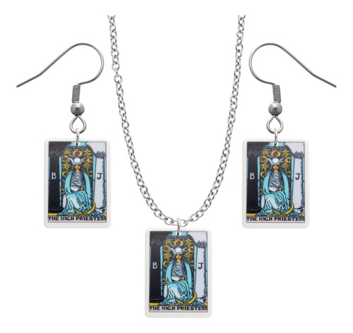 Kit Collar Y Aretes Tarot Cartas Rider Waite Dije Tarot Moda Plateado La Sacerdotisa (o Papisa)