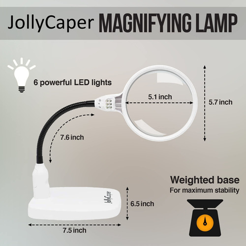 Jollycaper Lupa Luz Soporte Aumento 8 6 Led Ideal Para