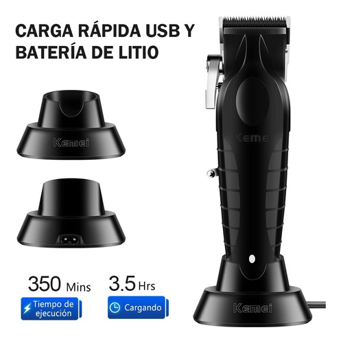 Maquina de corte cortadora de cabello kit kemei km-2296 Negro