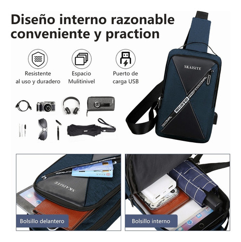 Bolso Pecho Hombre - Impermeable Bandoleras Cruzada, Bolso De Mano Antirrobo Para Hombre, Resistente Al Agua, Bandolera De Viaje, Con Cargador Usb
