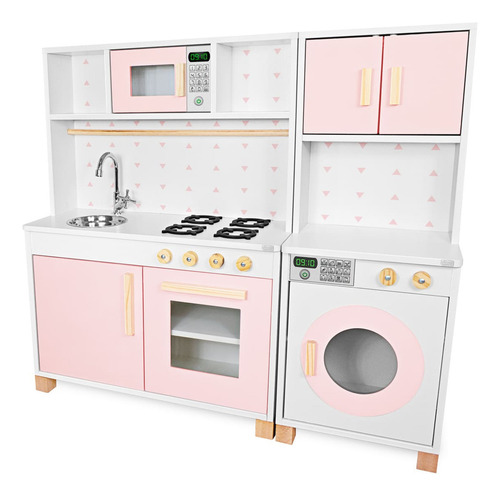 Kit Cozinha Infantil E Máquina De Lavar Infantil Cor Rosa Bebê