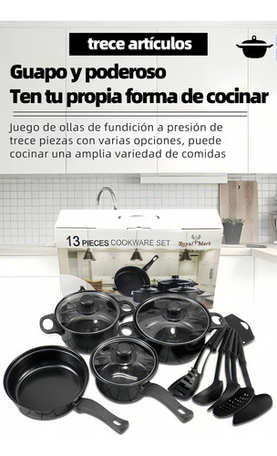 Bateria Sartén Antiadherente 13 Pcs Negras Bateria De Cocina
