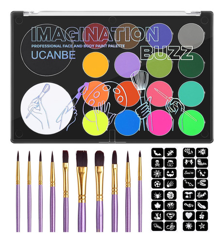 Kit De Pintura Facial 18 Colores No Tóxicos Con Pinceles