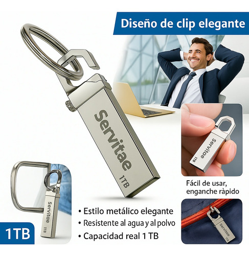 Memoria Usb 1tb Servitae Disco 1 Tera Flash Drive Llavero Color Plateado