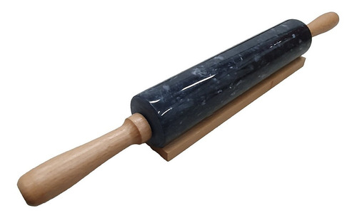 Imagem 5 de 6 de Rolo De Massas Mármore Preto Base Bambu 25 Cm/45 Cm -1,49kg